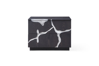 Modrest Aspen Modern Matte Brown Ash & Silver Nightstand - Sleek Bedroom Side Table
