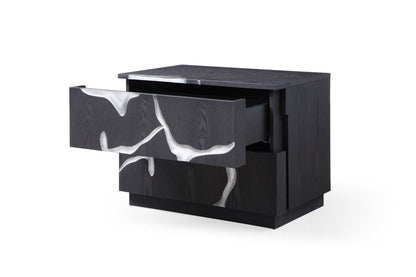 Modrest Aspen Modern Matte Brown Ash & Silver Nightstand - Sleek Bedroom Side Table