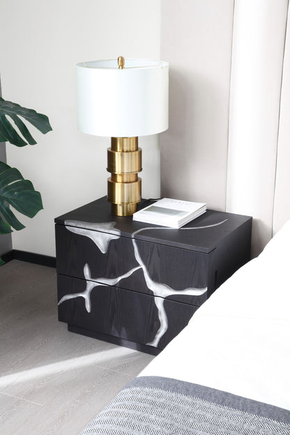 Modrest Aspen Modern Matte Brown Ash & Silver Nightstand - Sleek Bedroom Side Table
