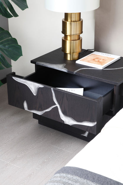 Modrest Aspen Modern Matte Brown Ash & Silver Nightstand - Sleek Bedroom Side Table