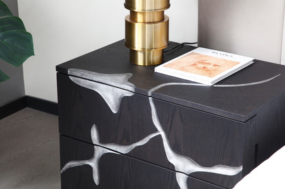 Modrest Aspen Modern Matte Brown Ash & Silver Nightstand - Sleek Bedroom Side Table