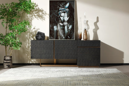 Modrest Tasha - Modern Black Ash + Brushed Gold Buffet for Sleek Elegance and Luxury Style