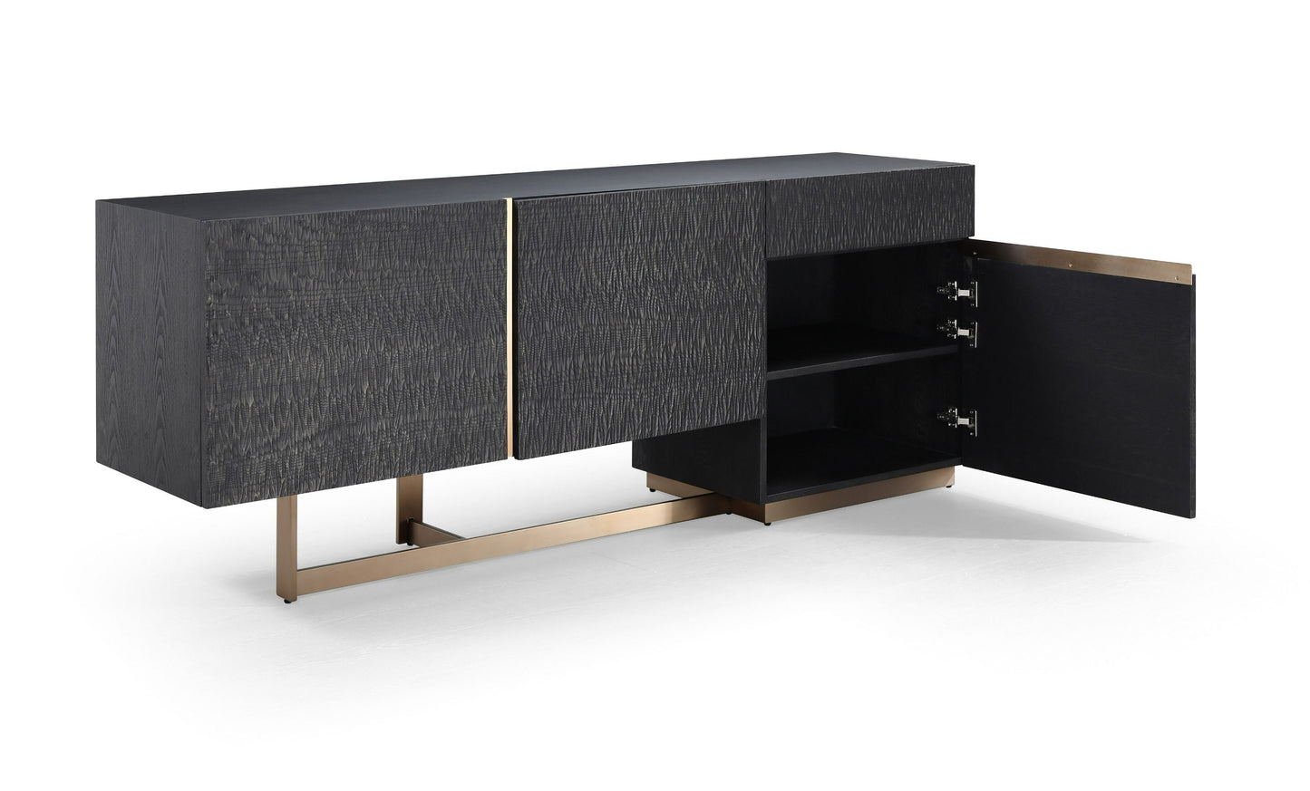Modrest Tasha - Modern Black Ash + Brushed Gold Buffet for Sleek Elegance and Luxury Style