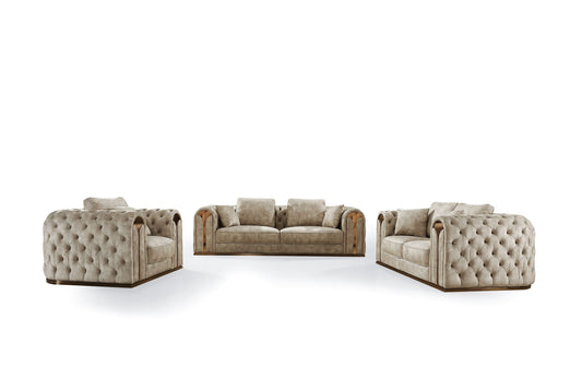 Divani Casa Dosie - Transitional Beige Velvet Sofa Set