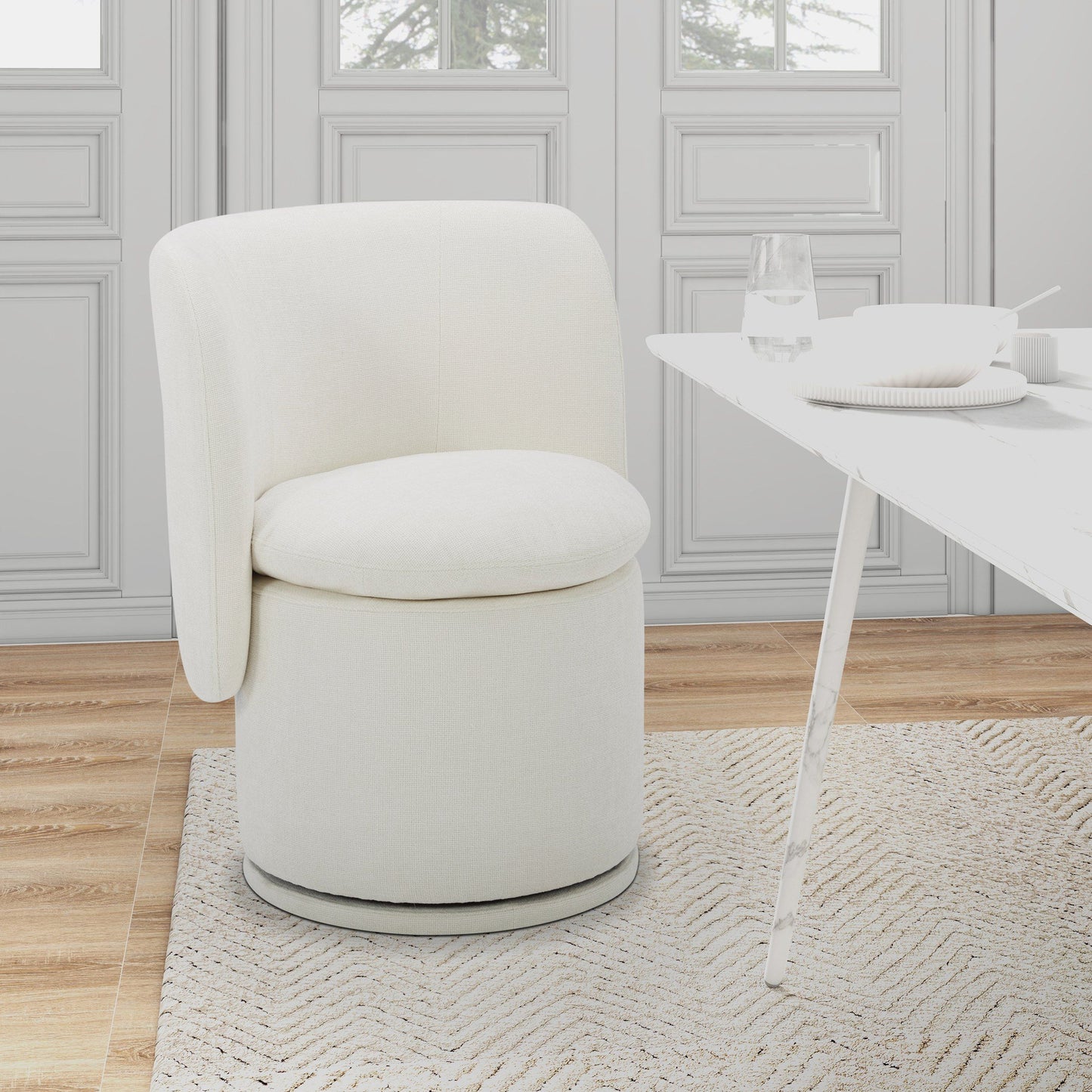 Divani Casa Norris - Modern Ivory Fabric Swivel Dining Chair