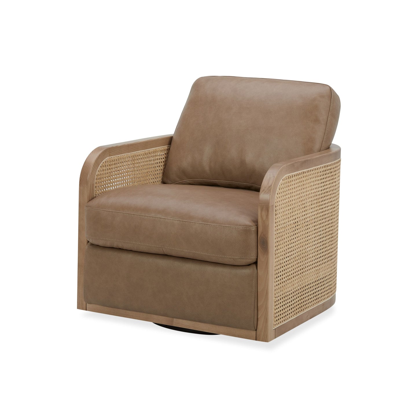 Divani Casa Danson - Modern Tan Leather + Wicker Swivel Accent Chair