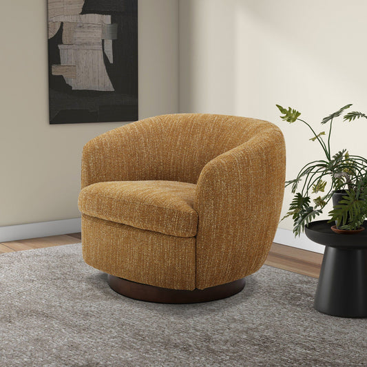 Divani Casa Wendt Modern Mustard Fabric Swivel Accent Chair - Bold & Comfortable Living Room Seating