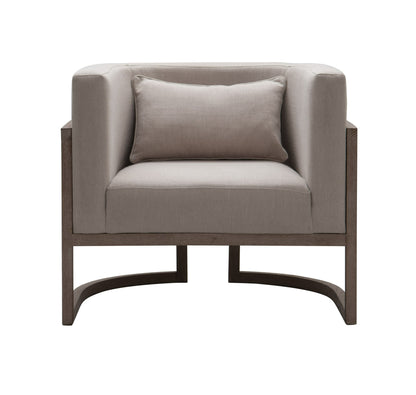 Modrest Haney Modern Grey Fabric, Grey Oak, and Rattan Accent Chair for a Stylish and Contemporary Home Accent