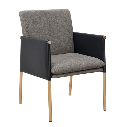 Modrest Engel Modern Dark Grey Vegan Leather Grey Fabric Antique Brass Dining Chair