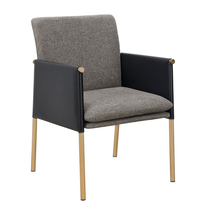 Modrest Engel Modern Dark Grey Vegan Leather & Grey Fabric Antique Brass Dining Chair - Elegant and Sustainable Dining Seating