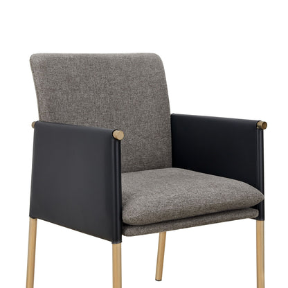 Modrest Engel Modern Dark Grey Vegan Leather & Grey Fabric Antique Brass Dining Chair - Elegant and Sustainable Dining Seating
