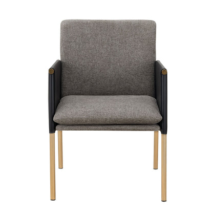 Modrest Engel Modern Dark Grey Vegan Leather & Grey Fabric Antique Brass Dining Chair - Elegant and Sustainable Dining Seating