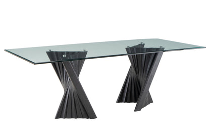 Modrest Corbin Mid-Century Black Ash & Glass Dining Table - Stylish and Elegant Centerpiece for Your Dining Room