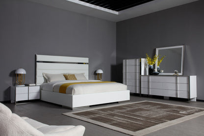 Modrest Cartier Modern White + Stainless Steel Dresser – Sleek and Contemporary Storage Solution for Stylish Bedrooms