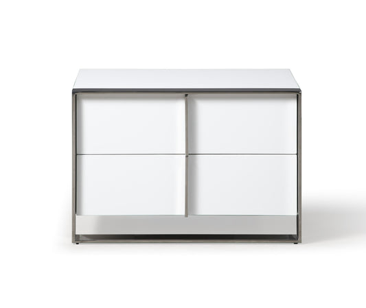 Modrest Cartier Modern White + Stainless Steel Nightstand β A Sleek and Elegant Bedroom Essential