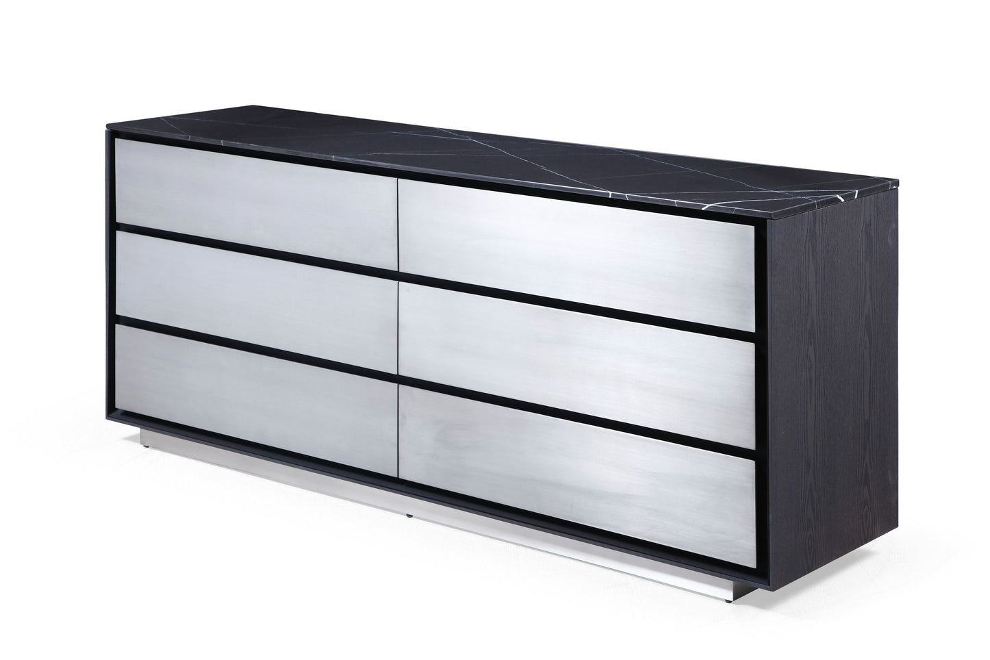Modrest Concord Modern Grey Velvet, Black Marble, Black Ash, and Aluminum Bedroom Set for a Luxurious and Contemporary Bedroom Style