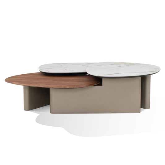 Modrest Robson Modern Ceramic and Walnut Coffee Table for a Stylish and Contemporary Living Room