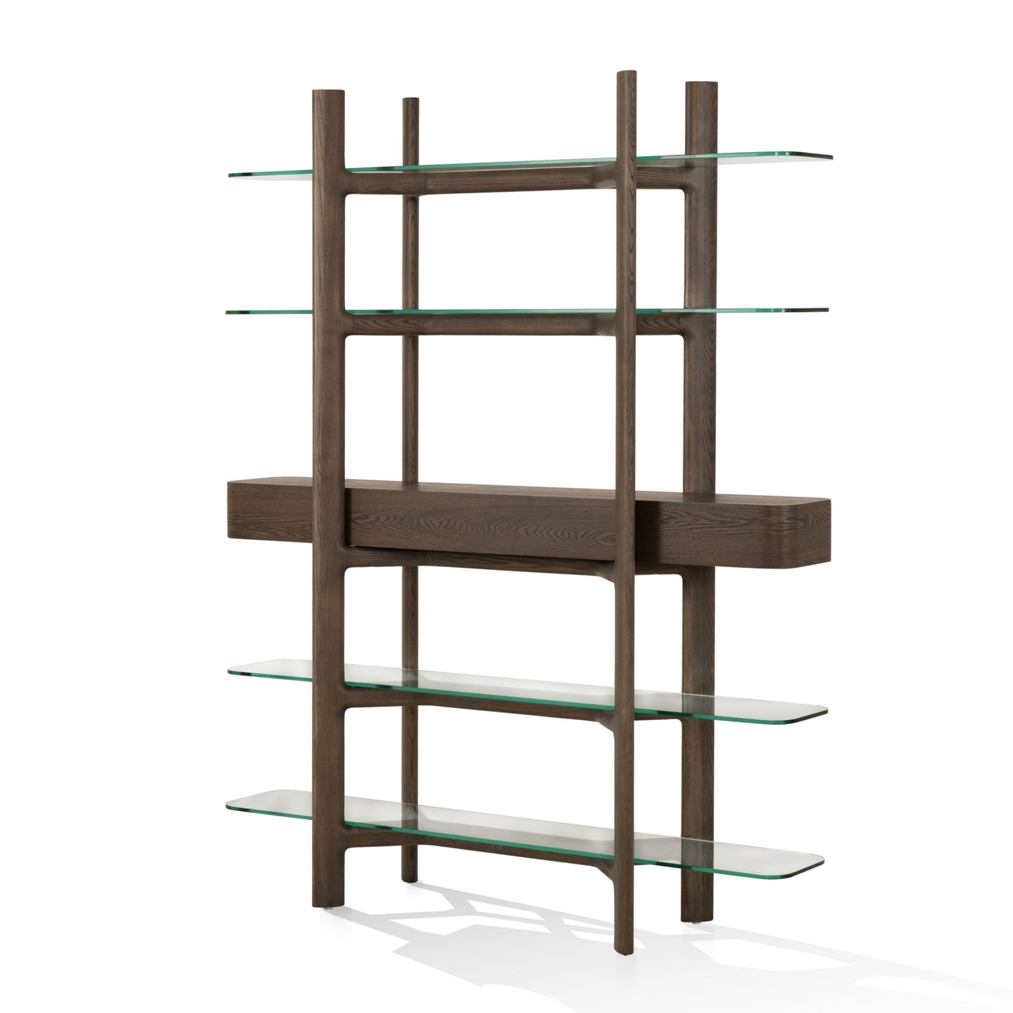 Modrest Rinaldi Mid-Century Modern Grey Ash + Glass Bookshelf - Elegant and Functional Storage Solution for a Contemporary Living Room or Office