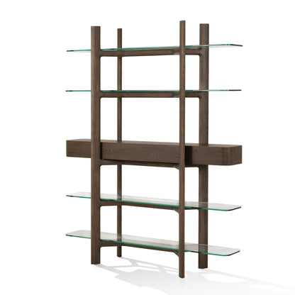 Modrest Rinaldi Mid-Century Modern Grey Ash + Glass Bookshelf - Elegant and Functional Storage Solution for a Contemporary Living Room or Office