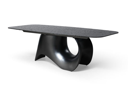 Modrest Neptune - Modern Grey Wave Glass + Black Dining Table