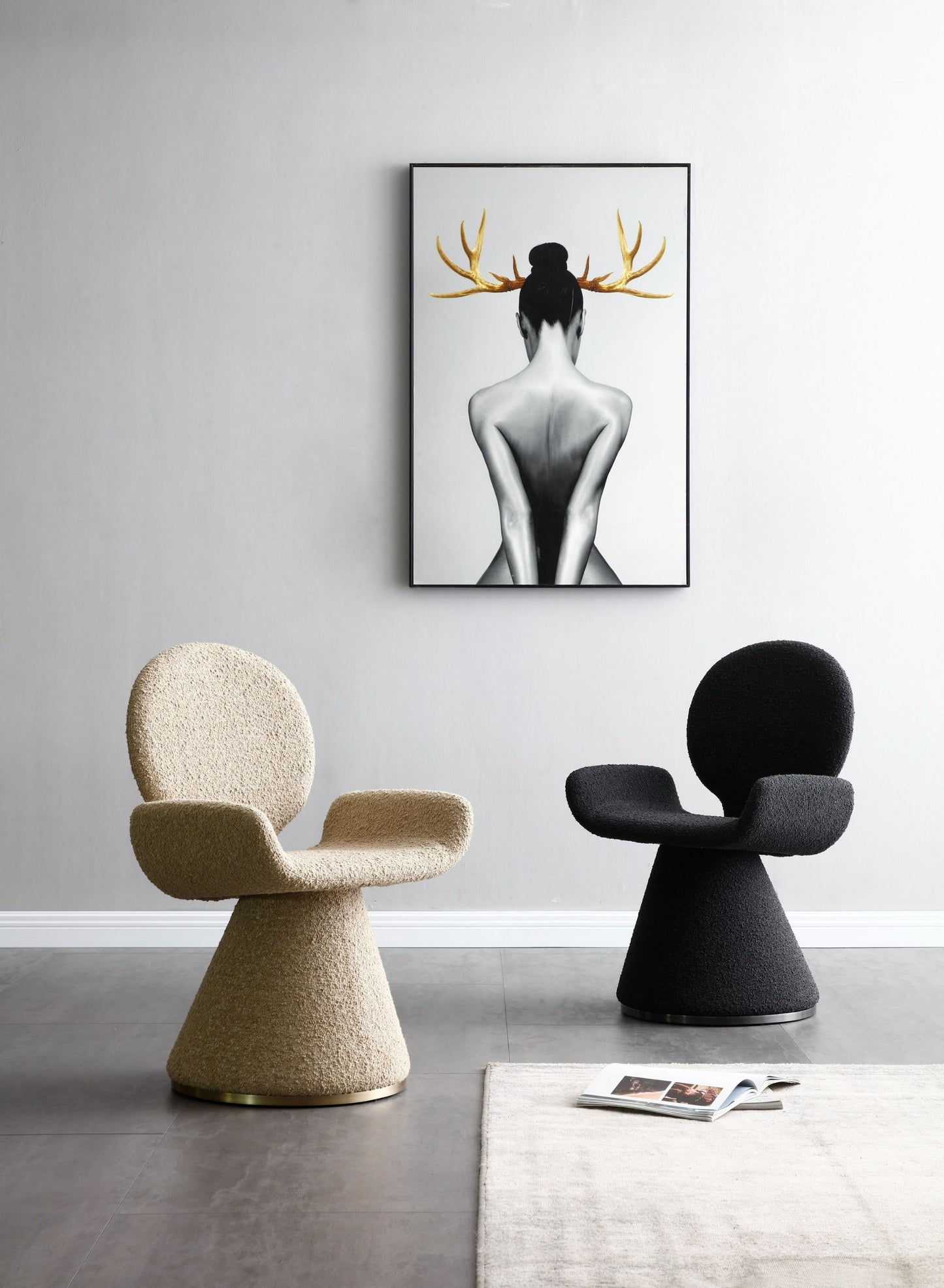 Modrest Neptune - Contemporary Beige Fabric + Brushed Brass Dining Chair