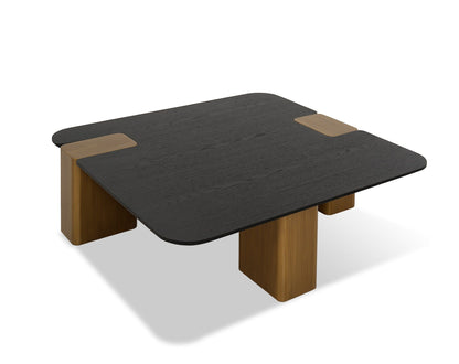 Modrest Harold - Modern Black Oak + Brushed Gold Oak Square Small Coffee Table – A Sleek and Stylish Accent for Modern Interiors