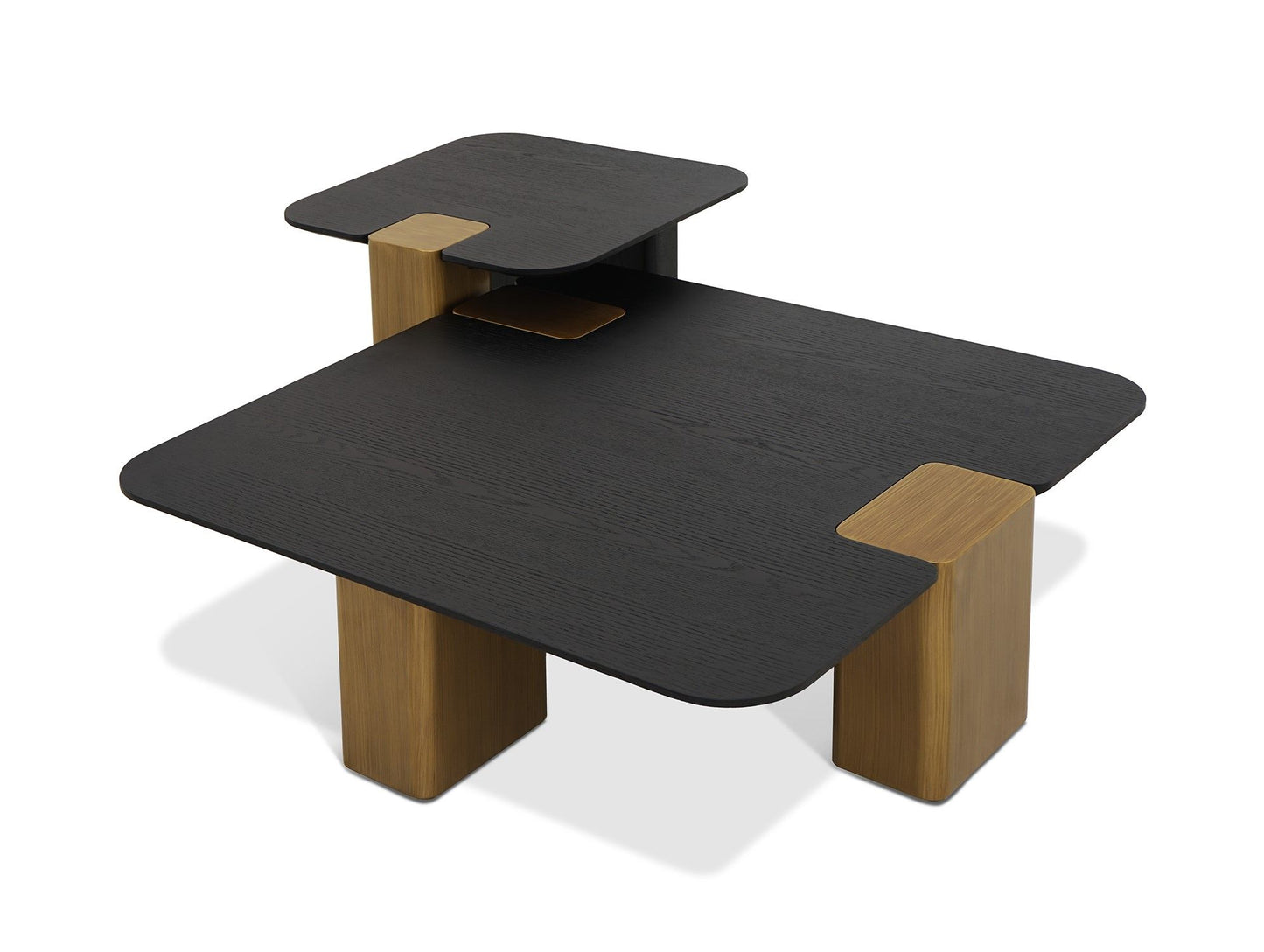 Modrest Harold - Modern Black + Brushed Gold Oak Square Coffee Table Set