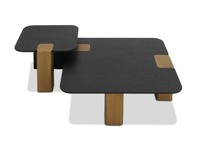 Modrest Harold - Modern Black + Brushed Gold Oak Square Coffee Table Set – A Bold and Sophisticated Accent for Contemporary Spaces