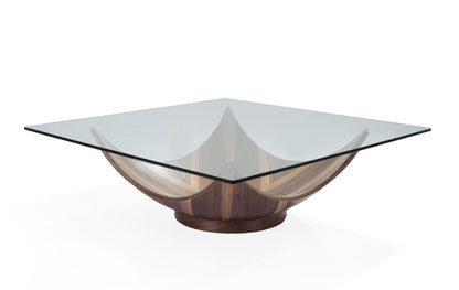Modrest Sunset Contemporary Glass + Walnut Square Coffee Table - Elegant & Modern Living Room Accent