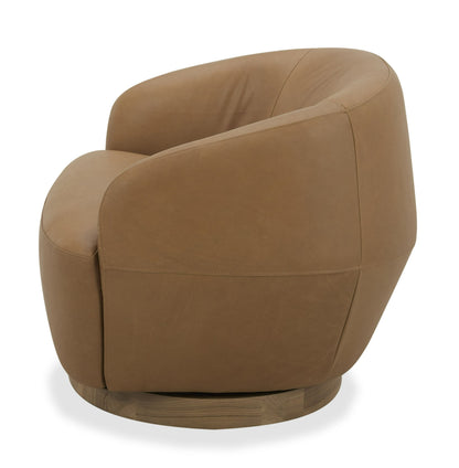 Divani Casa Agatha Modern Tan Leather Swivel Accent Chair - Stylish Tan Leather Upholstery with a Sleek Swivel Design for Contemporary Living Spaces.
