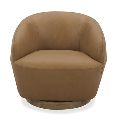 Divani Casa Agatha Modern Tan Leather Swivel Accent Chair - Stylish Tan Leather Upholstery with a Sleek Swivel Design for Contemporary Living Spaces.