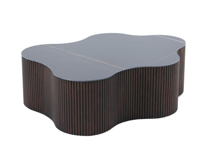 Modrest Ricko Modern Black Ceramic and Smoked Ash Freeform Coffee Table for Stylish and Unique Living Room Décor