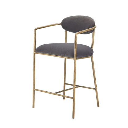Modrest Baird Modern Grey Velvet and Brass Counter Chair – A Luxurious Fusion of Contemporary Design and Sophisticated Comfort