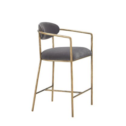 Modrest Baird Modern Grey Velvet and Brass Counter Chair – A Luxurious Fusion of Contemporary Design and Sophisticated Comfort