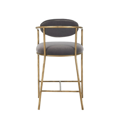 Modrest Baird Modern Grey Velvet and Brass Counter Chair – A Luxurious Fusion of Contemporary Design and Sophisticated Comfort