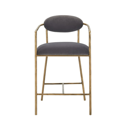 Modrest Baird Modern Grey Velvet and Brass Counter Chair – A Luxurious Fusion of Contemporary Design and Sophisticated Comfort