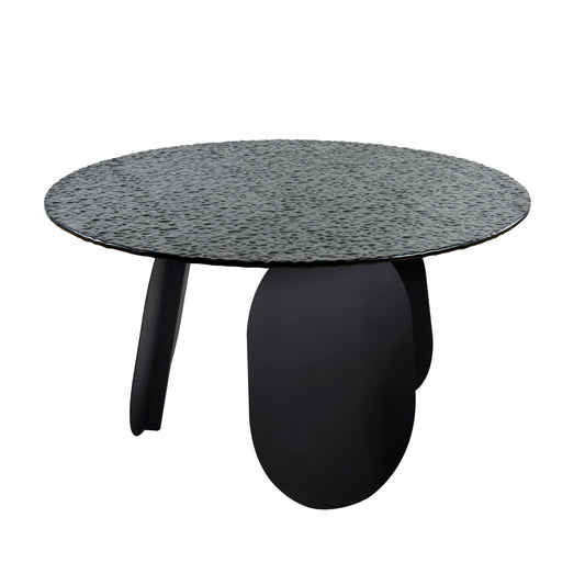 Modrest Maxine - Modern Hammered Grey Glass Round Dining Table