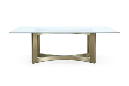 Modrest Mingus Modern Glass Brushed Brass Rectangular Dining Table A Striking Fusion of Sleek Glass and Bold Brushed Brass for Sophisticated Dining Spaces