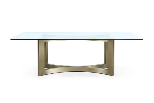 Modrest Mingus Modern Glass Brushed Brass Rectangular Dining Table A Striking Fusion of Sleek Glass and Bold Brushed Brass for Sophisticated Dining Spaces