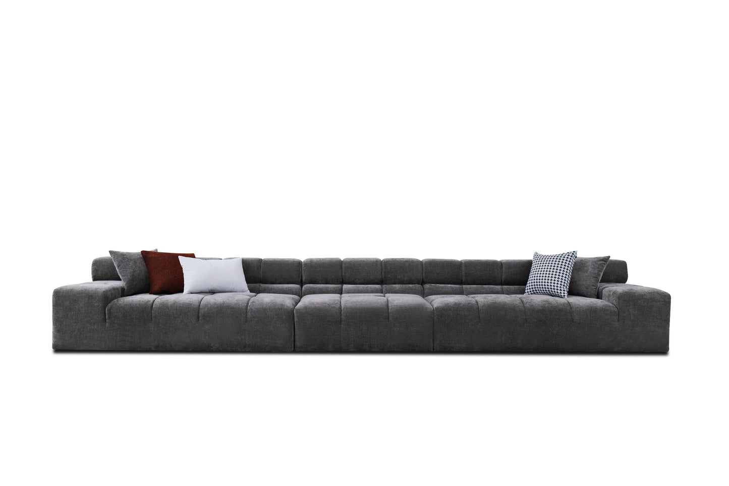 Divani Casa Rhonda Modern Grey Fabric 4-Seater Sofa - A Sleek and Spacious Design with Elegant Grey Upholstery, Perfect for Contemporary Living Spaces.