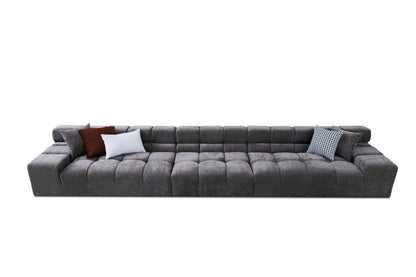 Divani Casa Rhonda Modern Grey Fabric 4-Seater Sofa - A Sleek and Spacious Design with Elegant Grey Upholstery, Perfect for Contemporary Living Spaces.