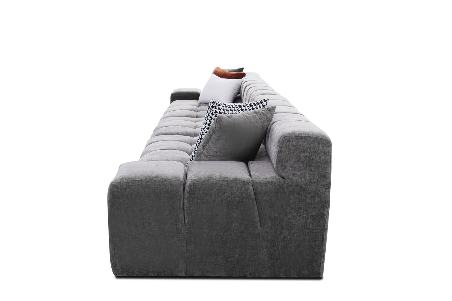 Divani Casa Rhonda Modern Grey Fabric 4-Seater Sofa - A Sleek and Spacious Design with Elegant Grey Upholstery, Perfect for Contemporary Living Spaces.