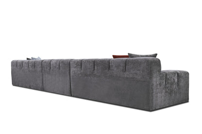 Divani Casa Rhonda Modern Grey Fabric 4-Seater Sofa - A Sleek and Spacious Design with Elegant Grey Upholstery, Perfect for Contemporary Living Spaces.