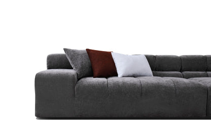 Divani Casa Rhonda Modern Grey Fabric 4-Seater Sofa - A Sleek and Spacious Design with Elegant Grey Upholstery, Perfect for Contemporary Living Spaces.