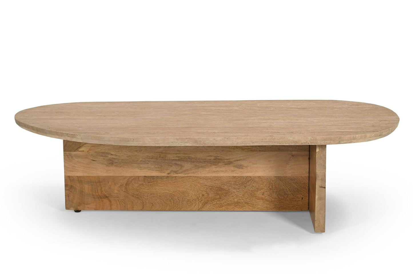 Modrest Chisholm Modern Travertine Marble Wood Freeform Coffee Table A Seamless Blend of Natural Elegance and Contemporary Design for Sophisticated Living Spaces