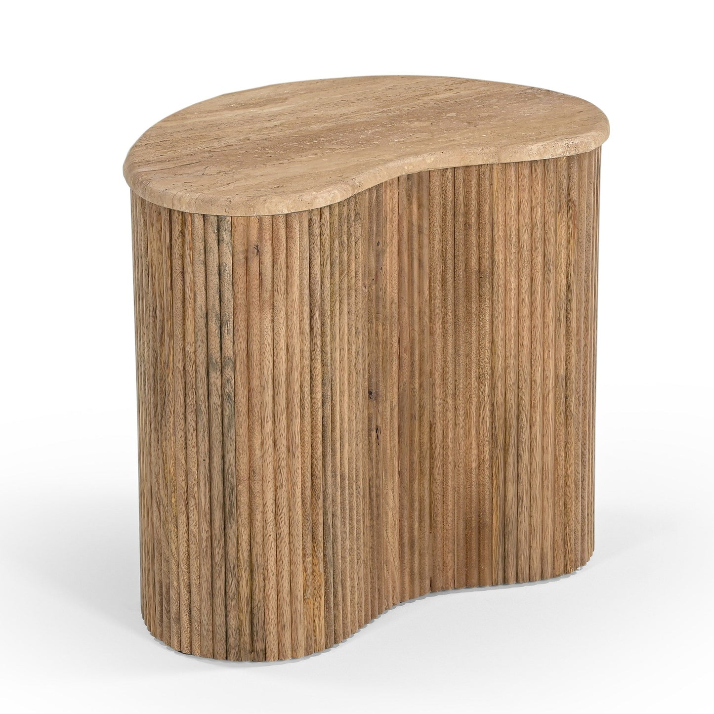 Modern Matador - Modern Travertine Marble + Wood Freeform Coffee Table Set