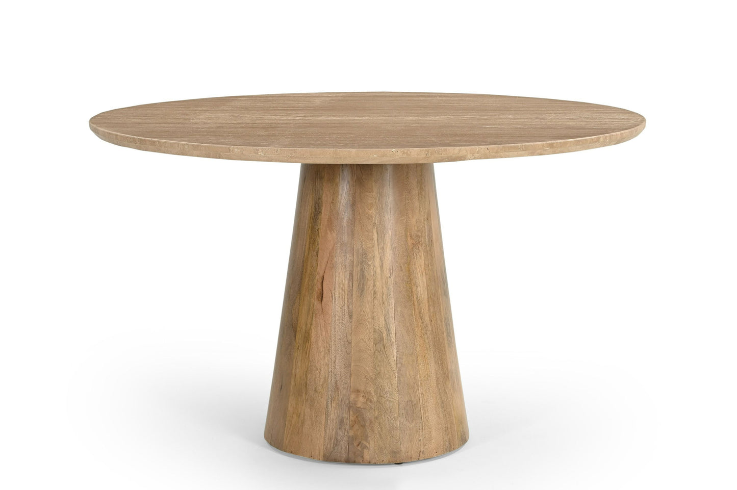 Modrest Onalaska - Modern Travertine Marble + Wood Round Dining Table