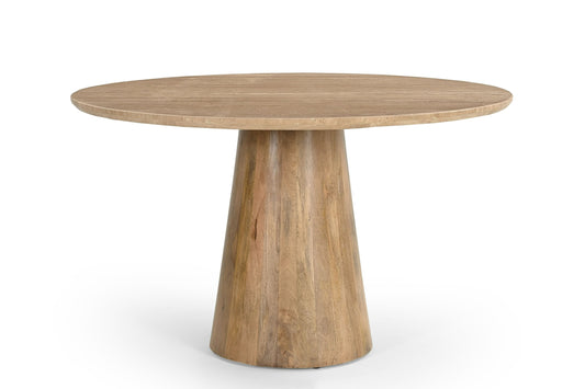 Modrest Onalaska - Modern Travertine Marble + Wood Round Dining Table