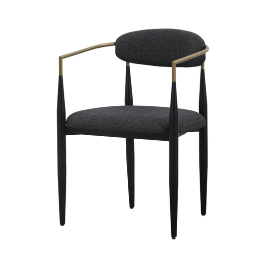 Modrest Buchtel - Mid-Century Modern Dark Grey + Gold Arm + Black Dining Chair A Chic Fusion of Retro Charm and Contemporary Elegance for Stylish Dining Spaces