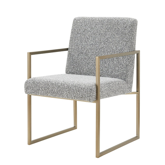 Modrest Suzanne Modern Grey Fabric Dining Chair with Antique Brass Legs for Elegant Dining Spaces